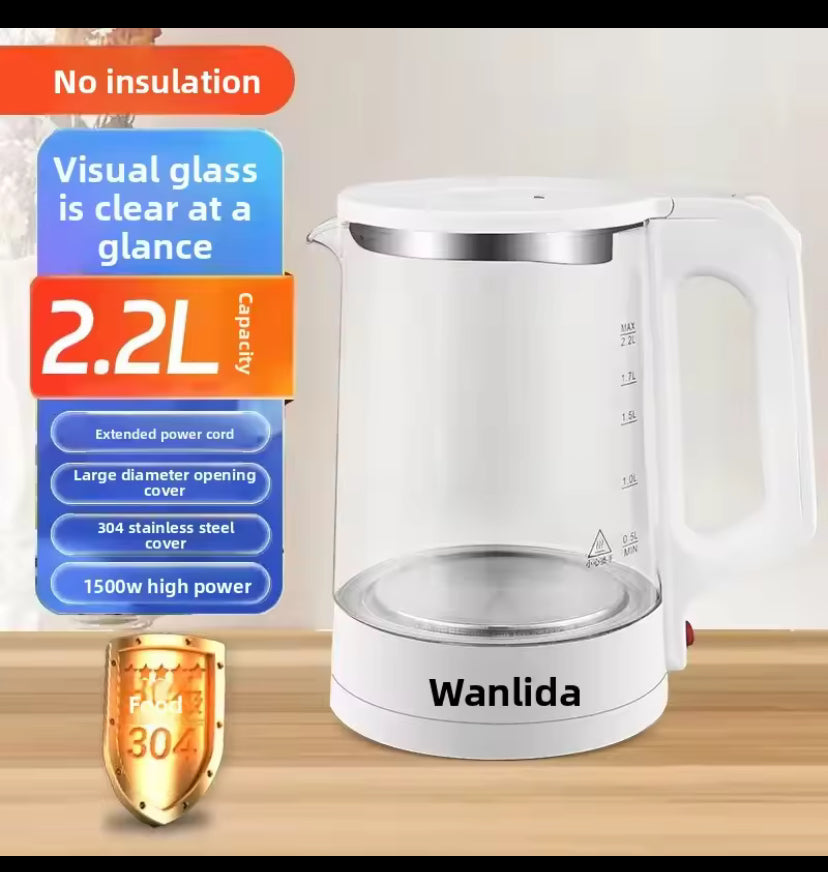 Large Capacity Glass Electric Water Kettle 304 Stainless Steel Integrated Automatic Switch off Insulated Home Use Water Boiler